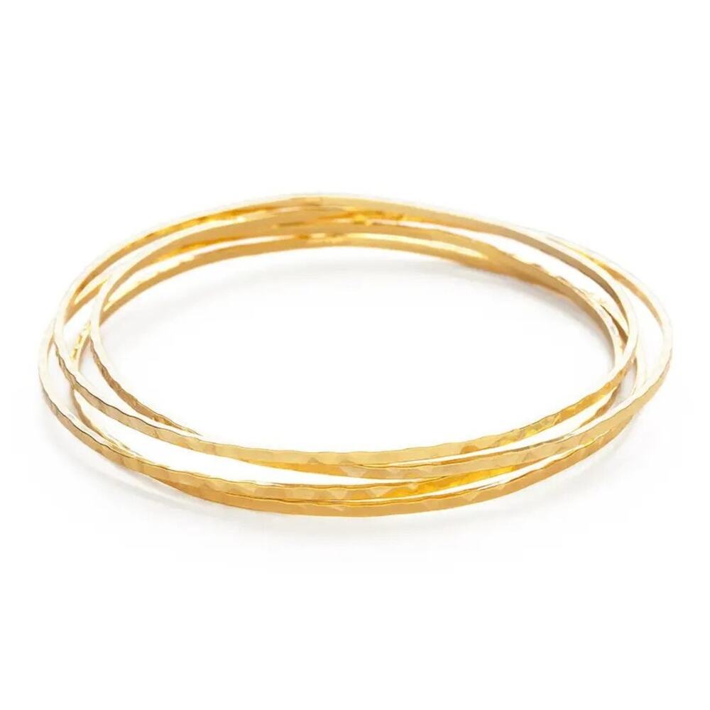 NWT Amano Studio Hammered Gold Bangle Set Four 2.75 Inch Tarnish Resistant